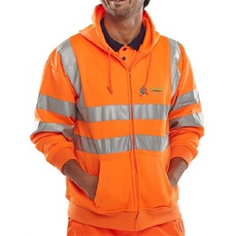 Hi-Vis Hooded Zip Sweatshirt Orange With Two Logos 